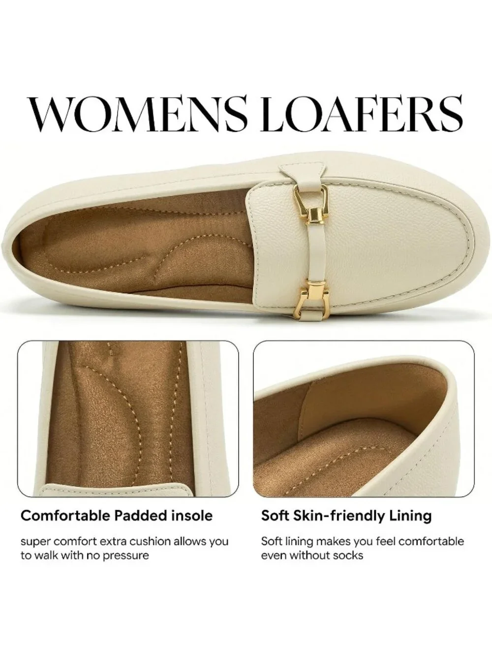 Women's Beige Faux Leather Comfortable Casual Moccasins Flexible Flats Shoes